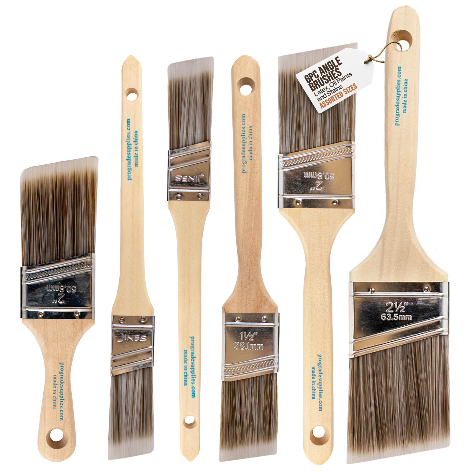6-Pack Angle Brushes in Assorted Sizes for All Latex and Oil Paints & Stains