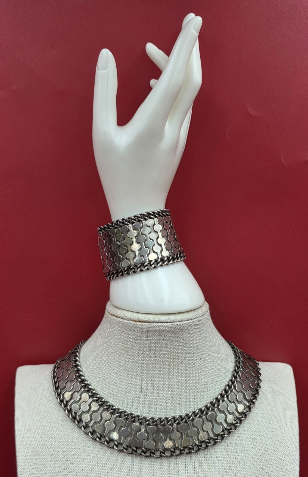 Vintage Mexico 925 Plateria Farfan Statement Necklace & Matching Bracelet. Vintage Mexico 925 Plateria Farfan Statement Necklace & Matching Bracelet.