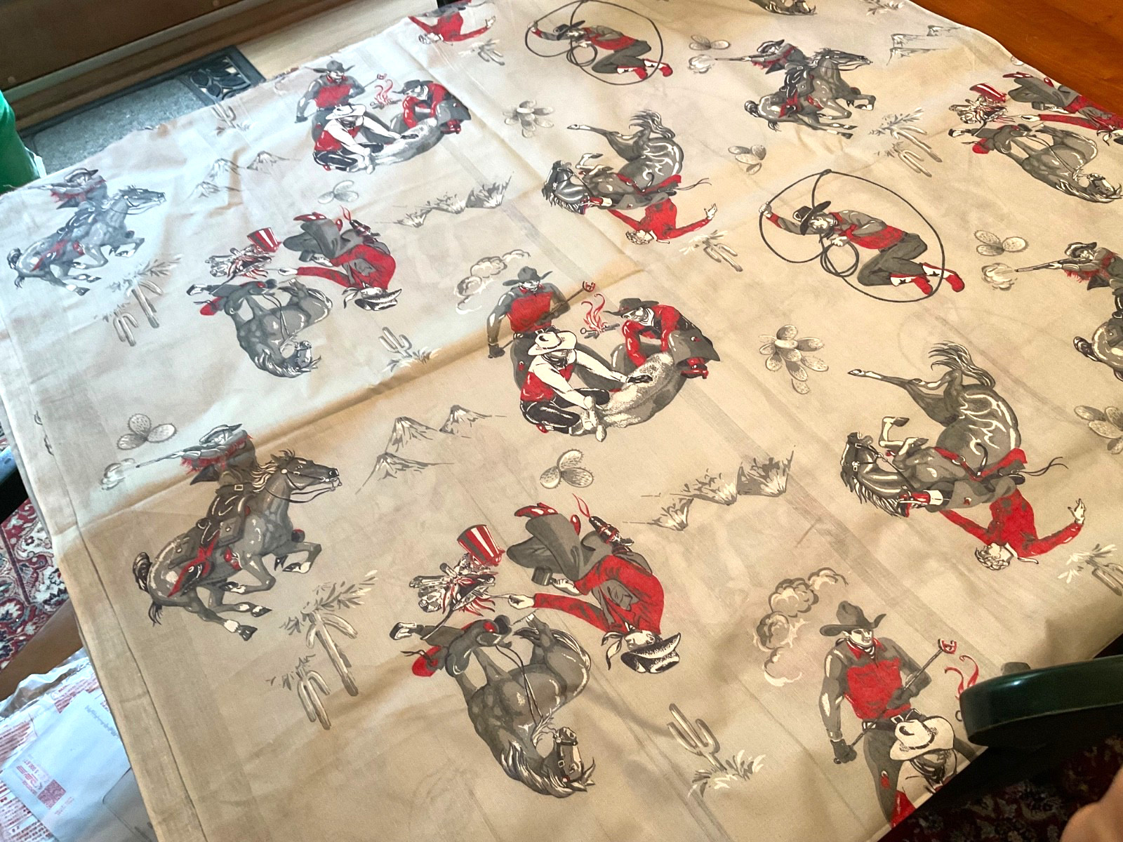VTG 50-60's Western Cowboy Ranch Cattle Horse Cotton Fabric 38 VTG 50-60's Western Cowboy Ranch Cattle Horse Cotton Fabric 38