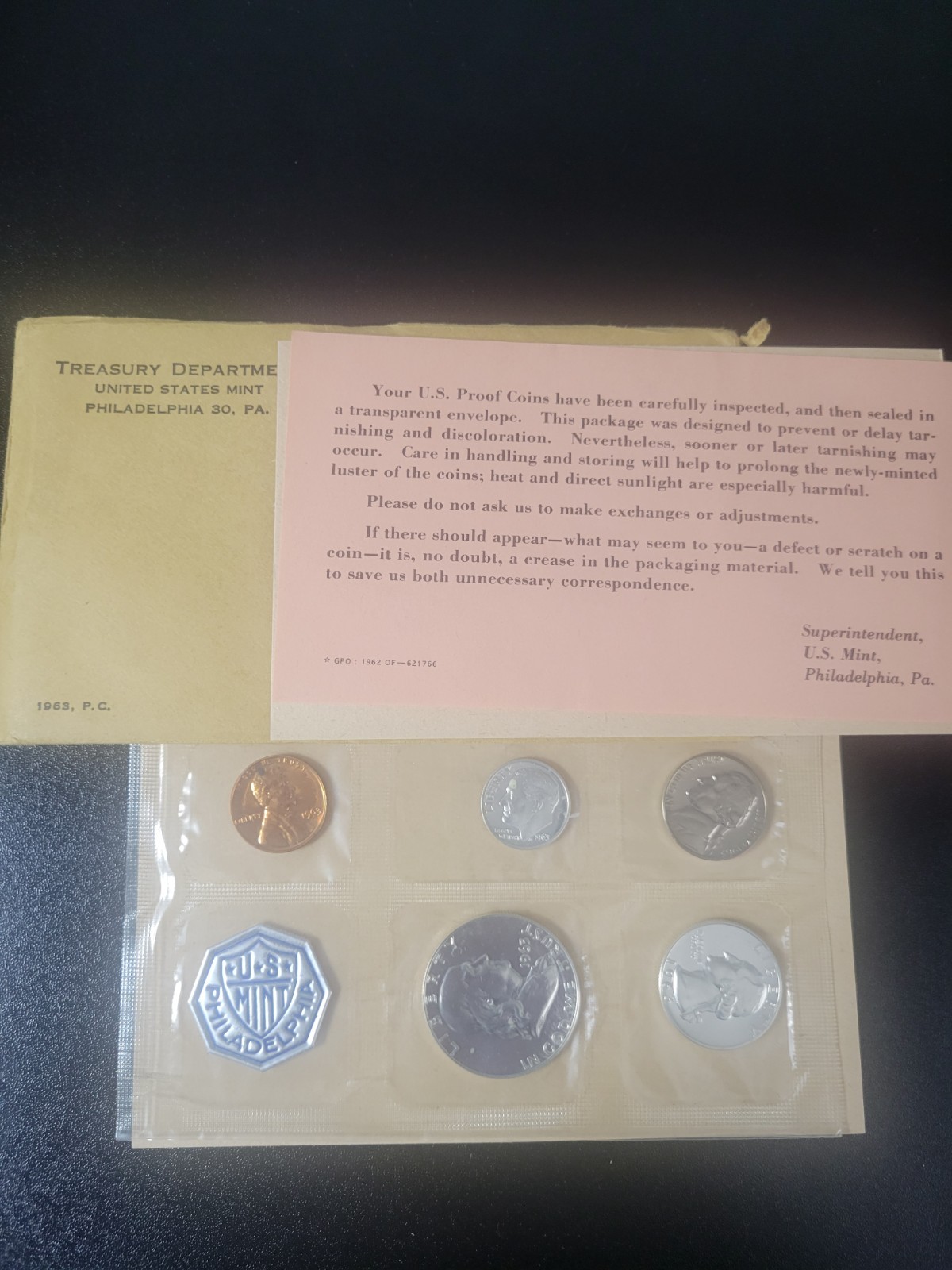 1963 US MINT/ SILVER PROOF SET W/COA 