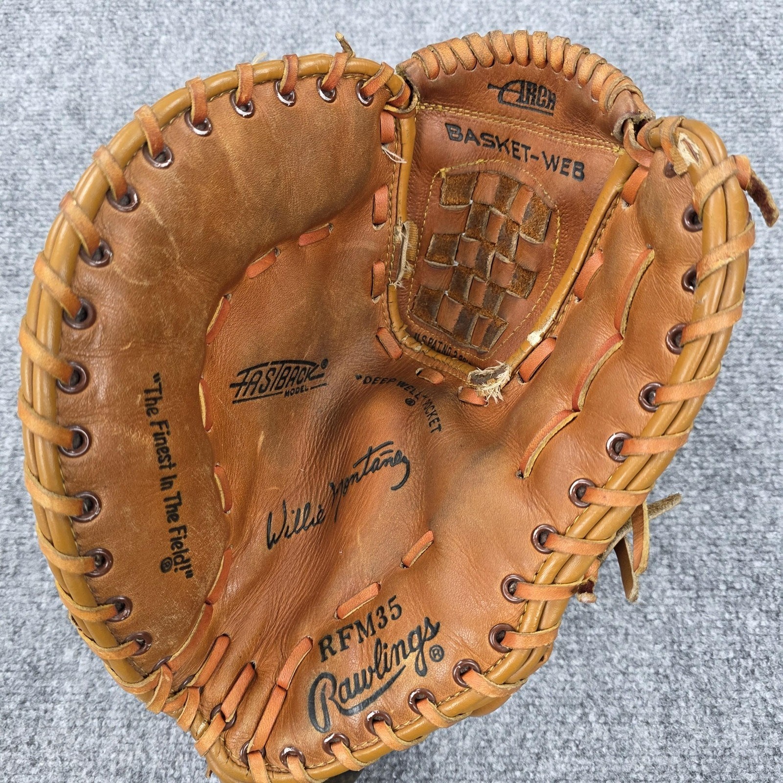 Vintage Rawlings First Base Mitt RFM35 Willie Montanez LHT Fastback Basket Web