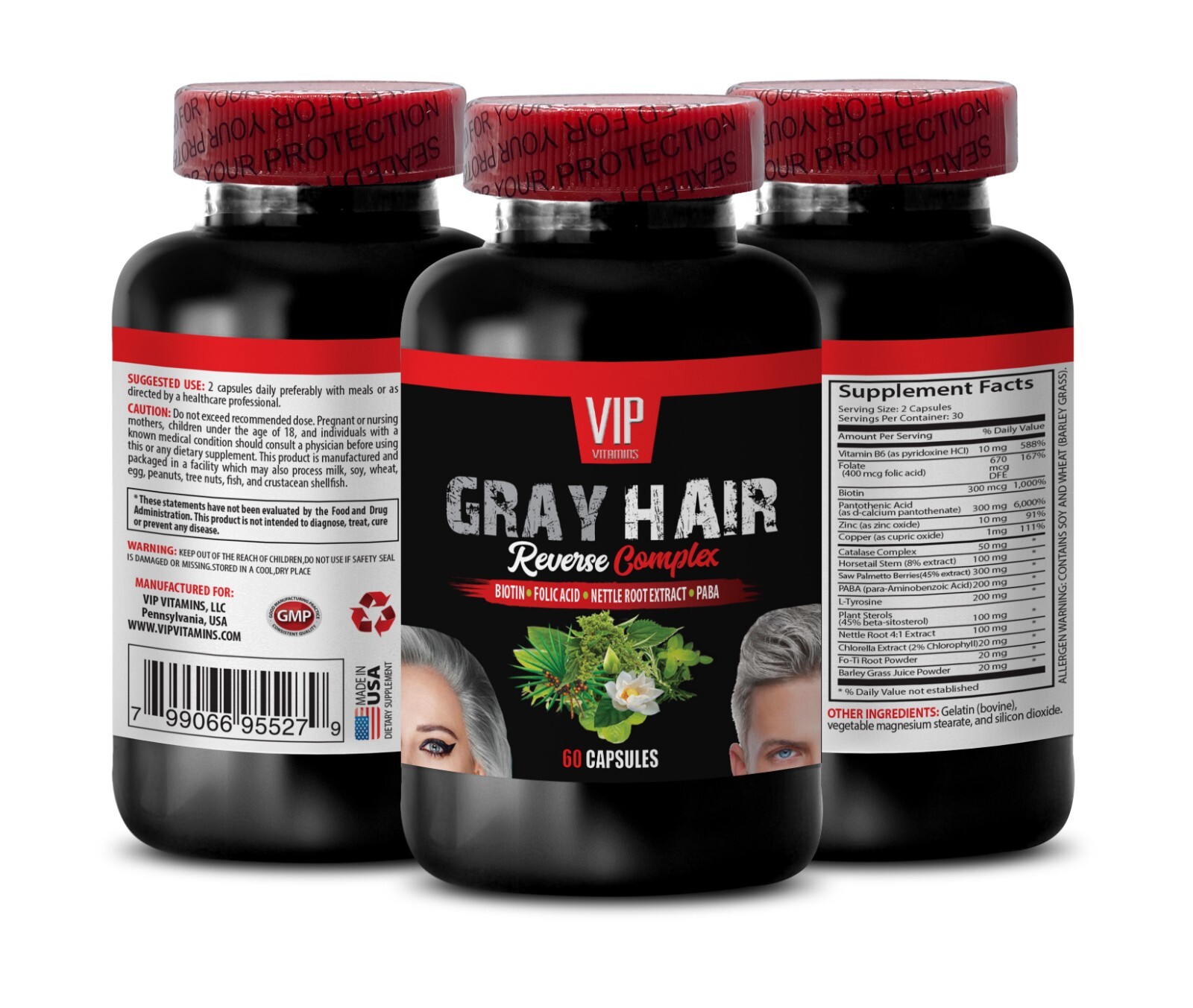 Zinc Rich Hair Color Restoration - GRAY HAIR REVERSE Complex - 1 B: 60 Caps