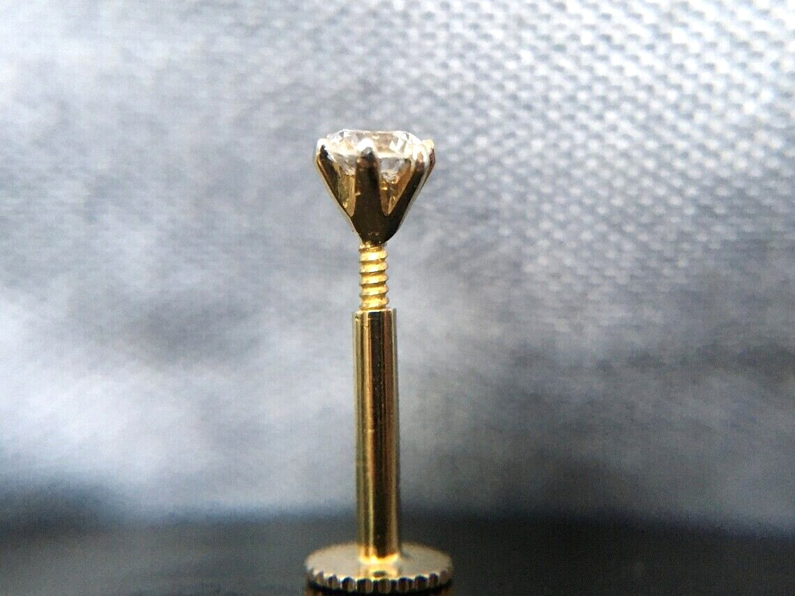 3MM Round Natural Diamond Solitaire Women's Piercing Stud Pin 14K Yellow Gold