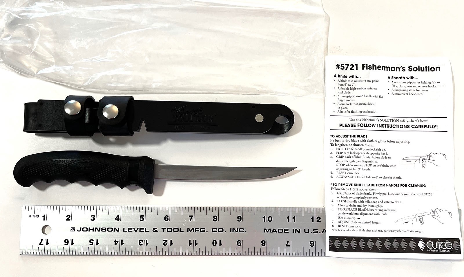 BRAND NEW Cutco 5721 5721BK Fisherman\'s Solution Knife Black Handle with Sheath