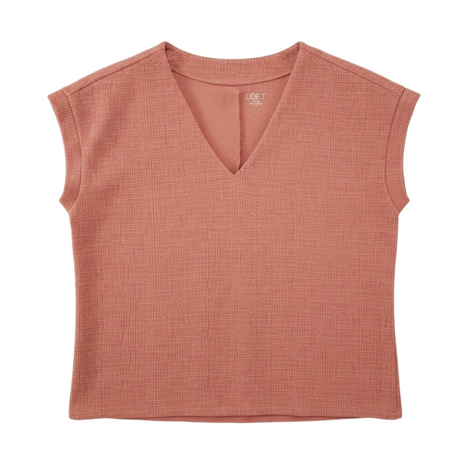 Ann Taylor LOFT Shirt Womens Small Coral Textured Cap Sleeve V Neck Top Casual Ann Taylor LOFT Shirt Womens Small Coral Textured Cap Sleeve V Neck Top Casual