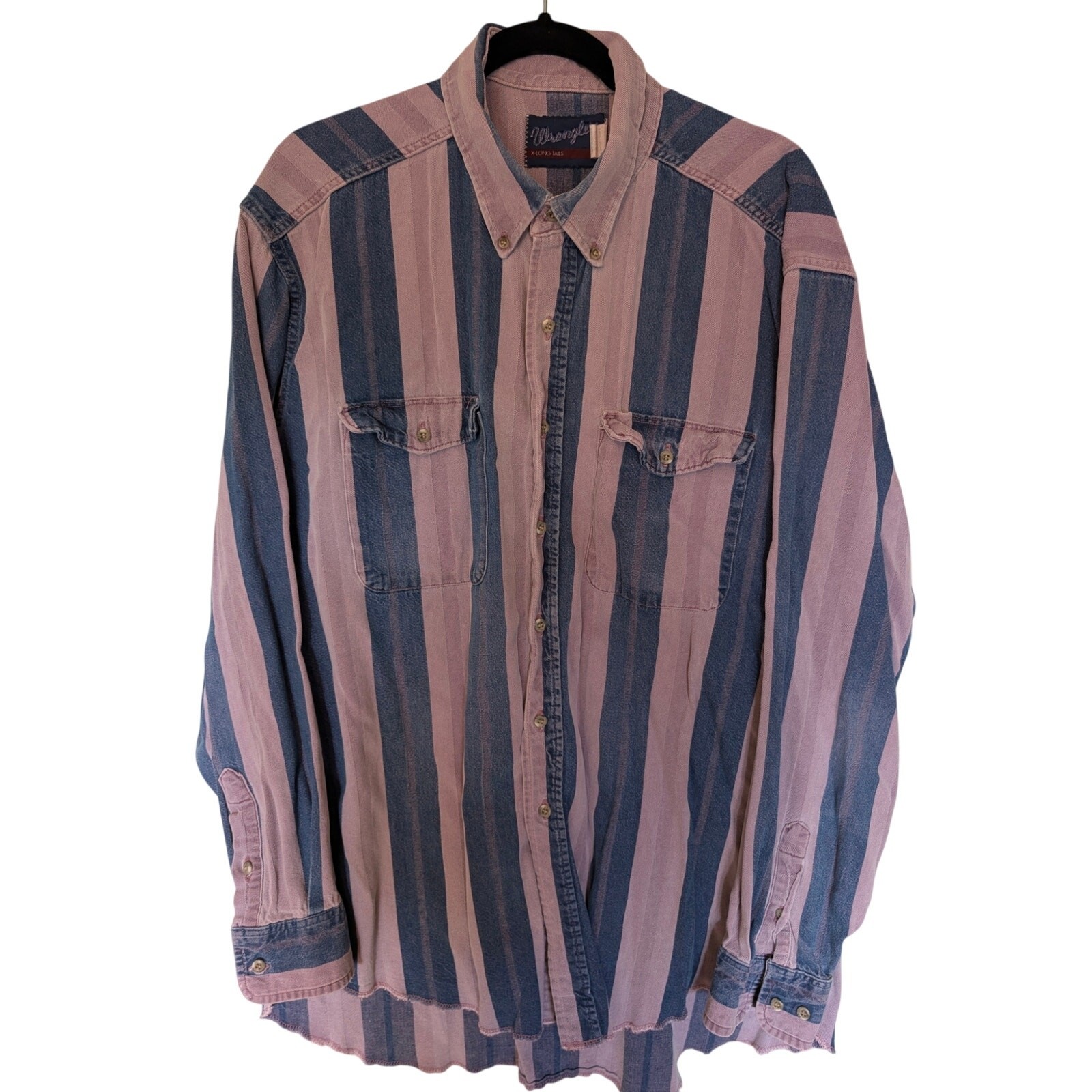 Vtg Wrangler Brushpopper Button Up Rodeo Cowboy Western Shirt Striped XL 18-35