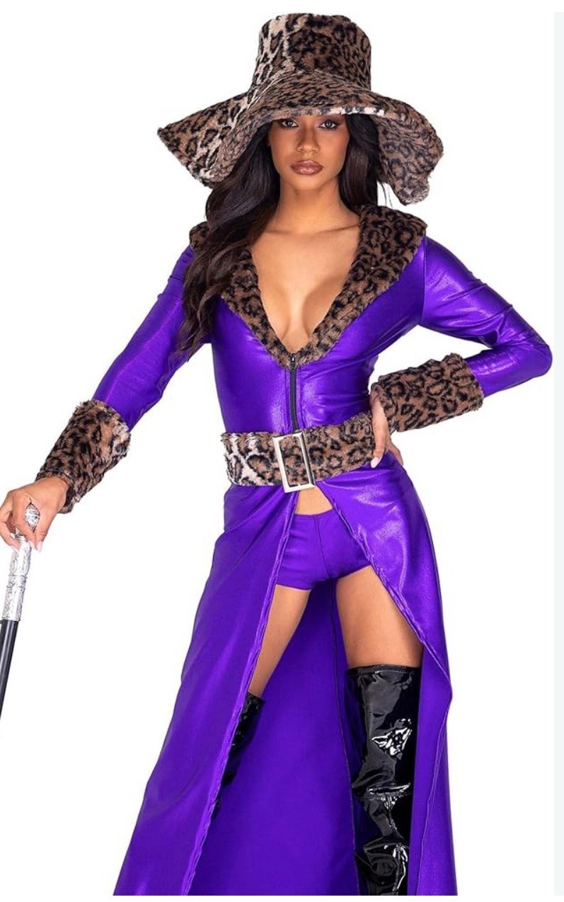 Fashion Nova Metallic Purple Pimp Costume Set with Leopard Faux Fur Size Medium
