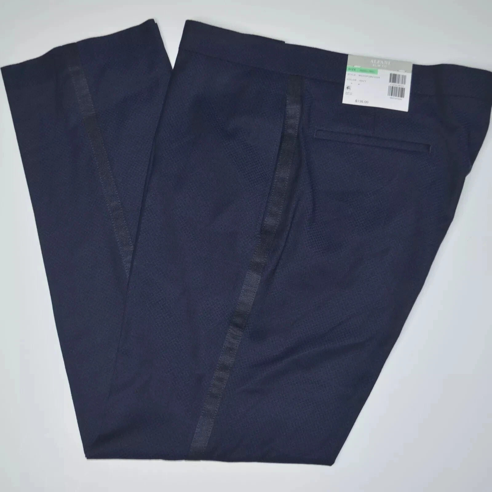 NWT ALFANI Slim Fit Tuxedo Diamond Grid Navy Flat Front Dress Pants Sz 30 x 30 NWT ALFANI Slim Fit Tuxedo Diamond Grid Navy Flat Front Dress Pants Sz 30 x 30