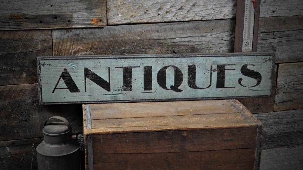Distressed Antiques Sign - Rustic Hand Made Vintage Wooden Sign