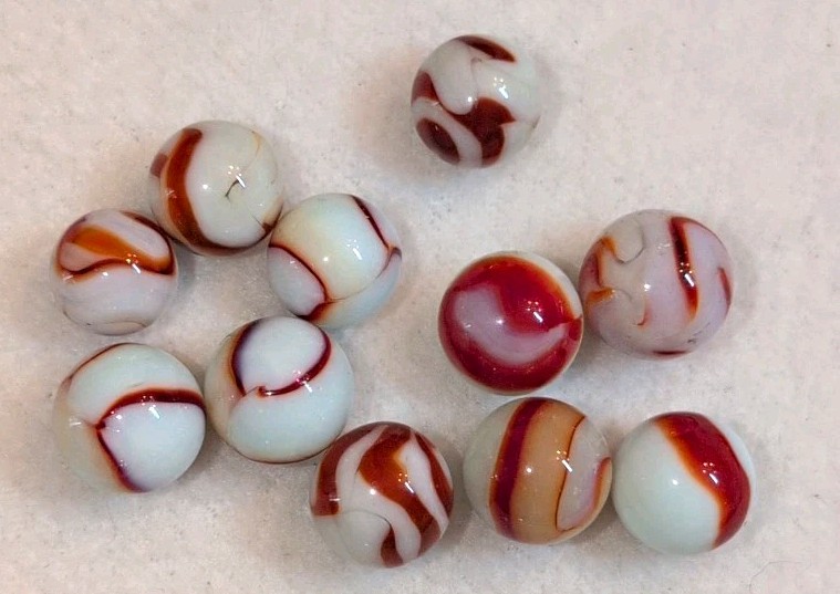Vtg Lot 11 Glass Marbles UV Glow Uranium Cadmium Swirl Red Oxblood White 5/8\