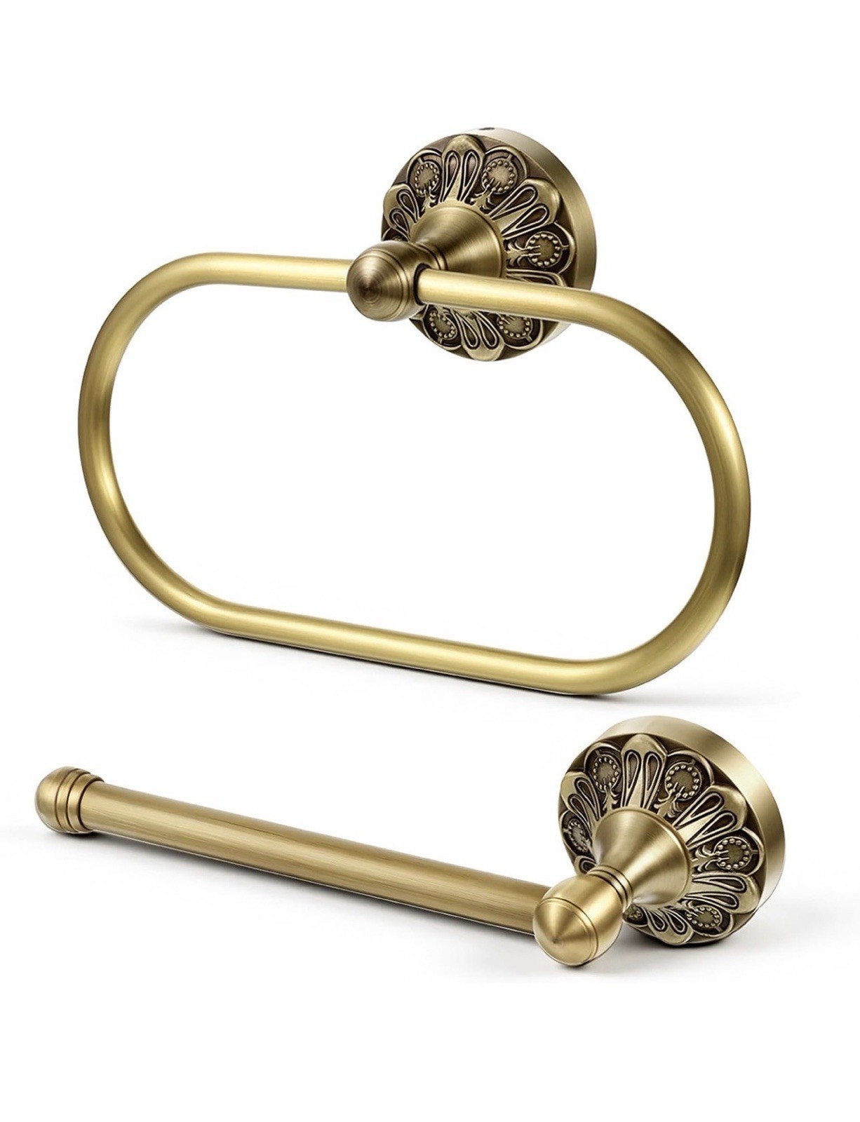 2 Pieces Set Antique Brass Toilet Paper Holder Retro Brass Hand Towel Ring Ti... 2 Pieces Set Antique Brass Toilet Paper Holder Retro Brass Hand Towel Ring Ti...