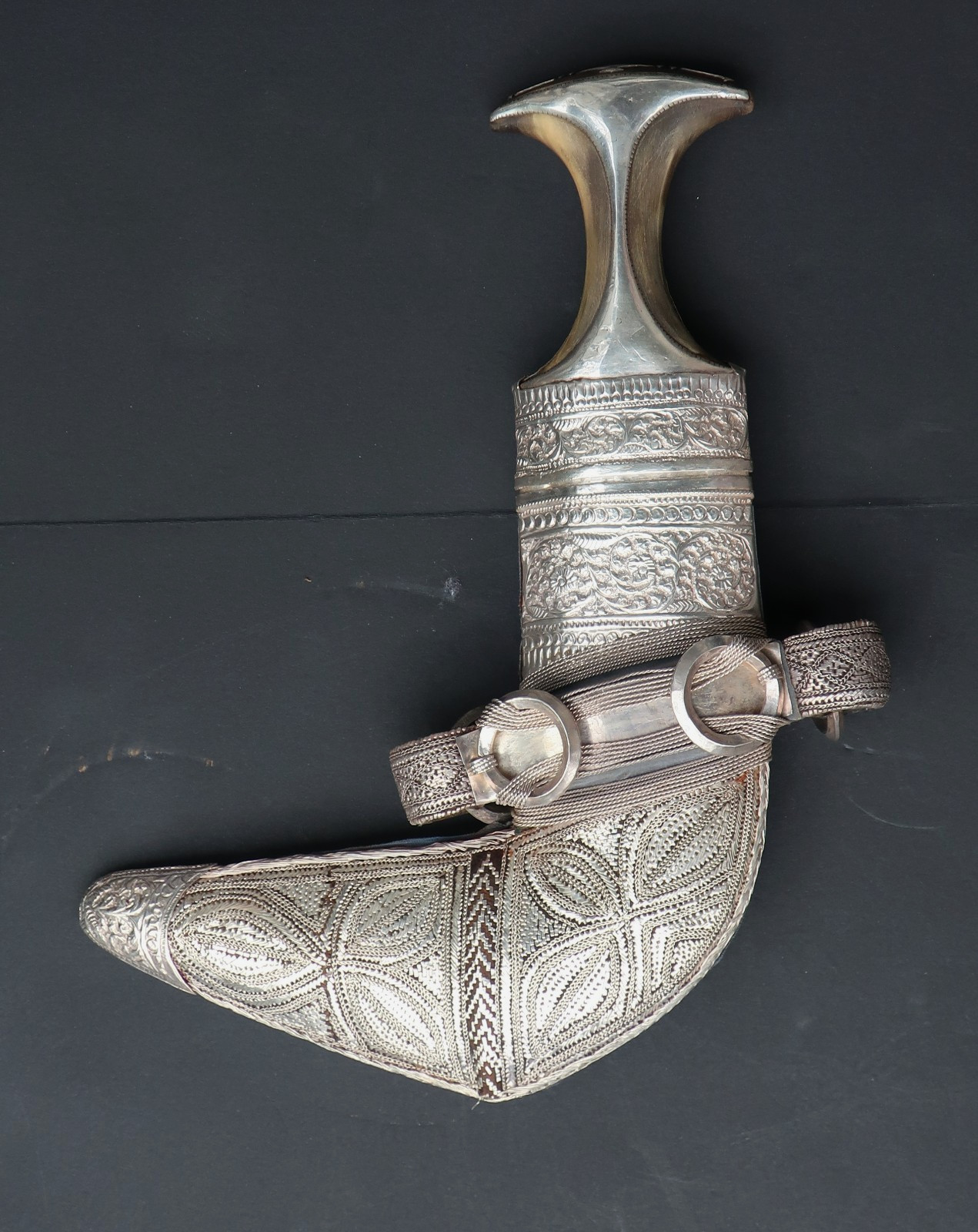 Vintage Middle Eastern Ornate Silver Omani Yemeni Saudi, Jambiya Dagger, Sheath