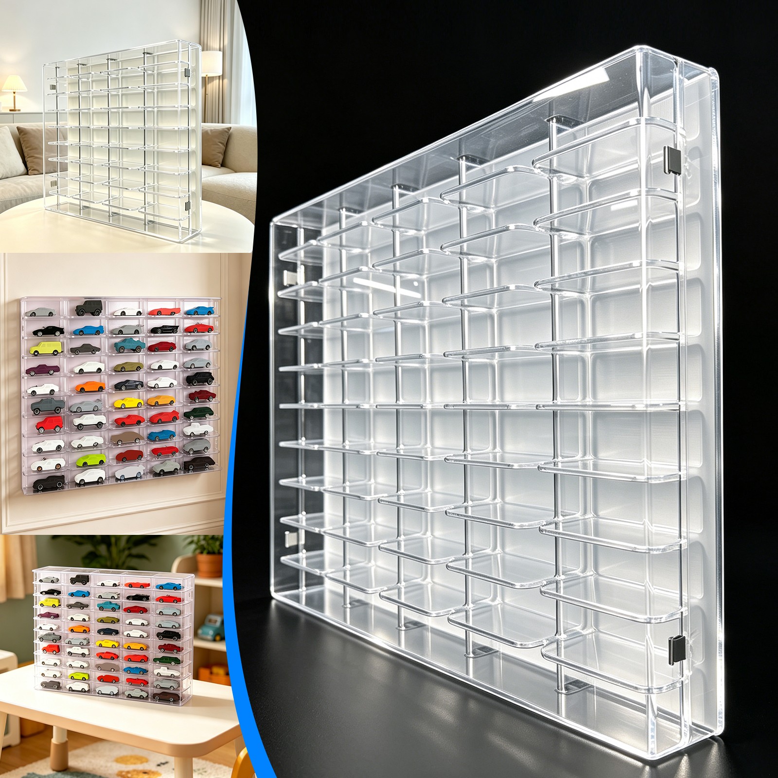 50-Grid Acrylic Display Case for Diecast Car Matchbox 1/64 Toy Wall Storage Rack