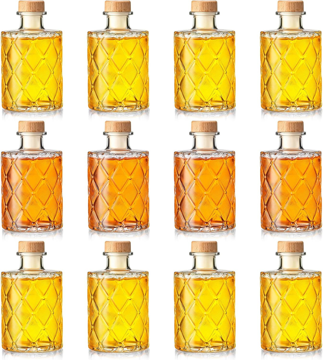 12 Pcs Clear Glass Bottles 6Oz/ 200Ml Wine Bottle, Elegant Diamond 12 Pcs Clear Glass Bottles 6Oz/ 200Ml Wine Bottle, Elegant Diamond