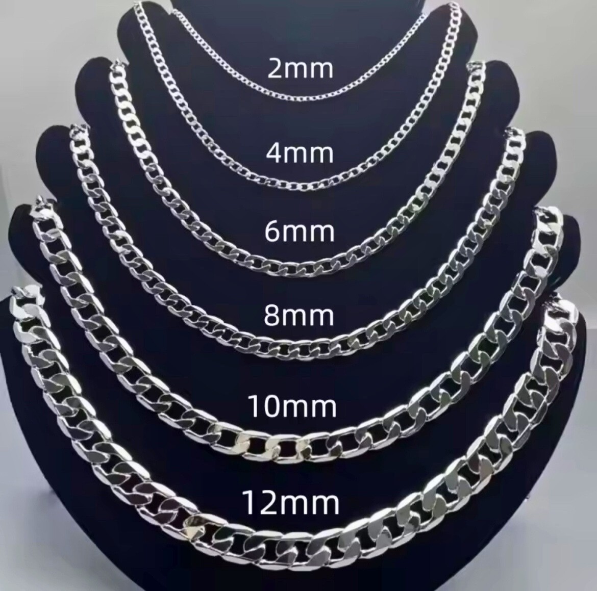 Real Silver Plated Miami Cuban Chain Necklace Men Italy