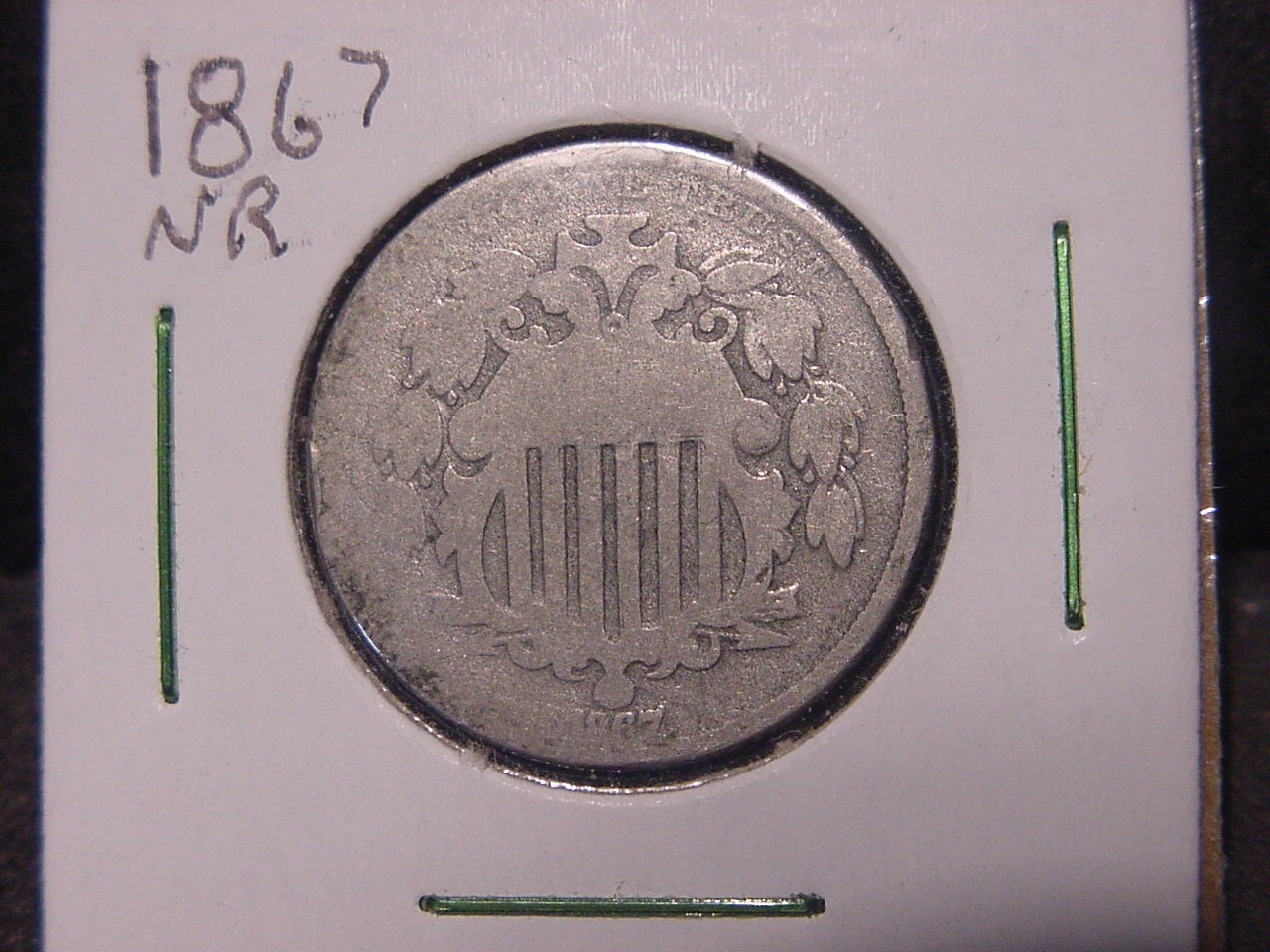 1867 NO RAYS SHIELD NICKEL AG POPULAR DATE 