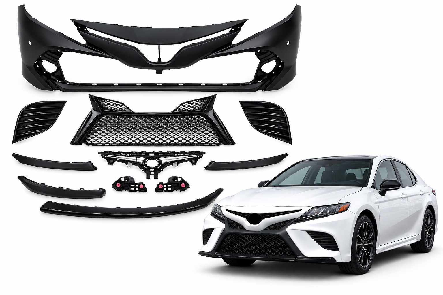 Front Bumper Primed & Grille Assembly For 2018-2020 Toyota Camry