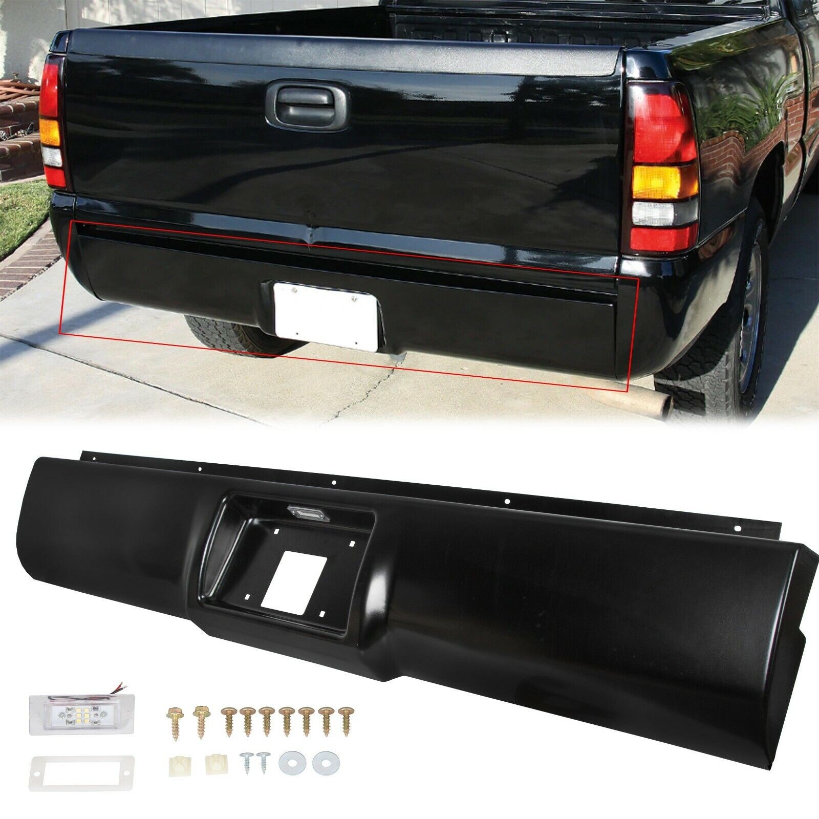 Rear Bumper Roll Pan w/ Light For 88-98 Chevy Silverado Sierra C/K1500 2500 3500