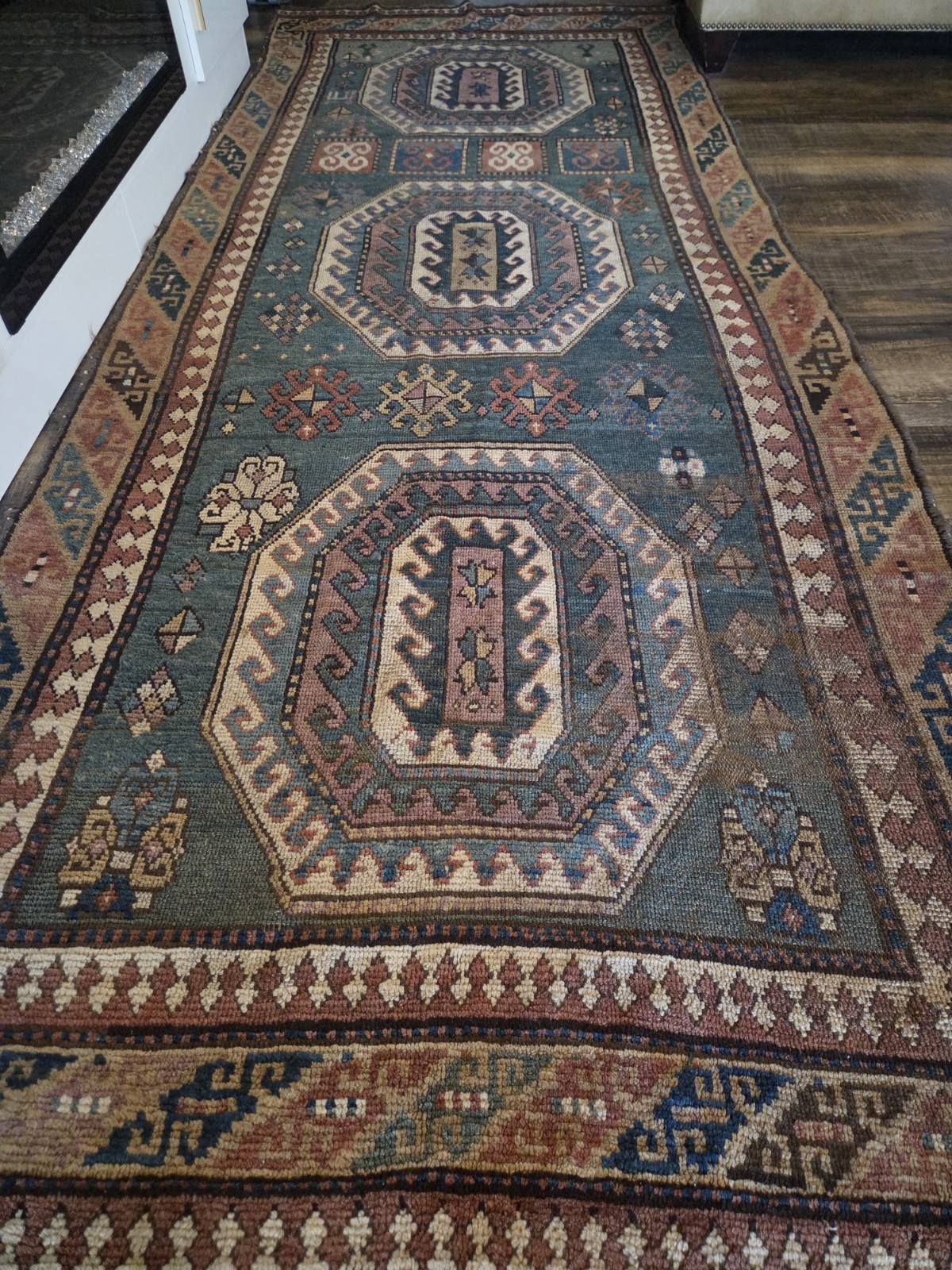 3 1/2 x 9 1/2 ANTIQUE ©1875 KAZAK VINTAGE RUG CAUCASIAN WOOL HAND KNOTTED 3 1/2 x 9 1/2 ANTIQUE ©1875 KAZAK VINTAGE RUG CAUCASIAN WOOL HAND KNOTTED