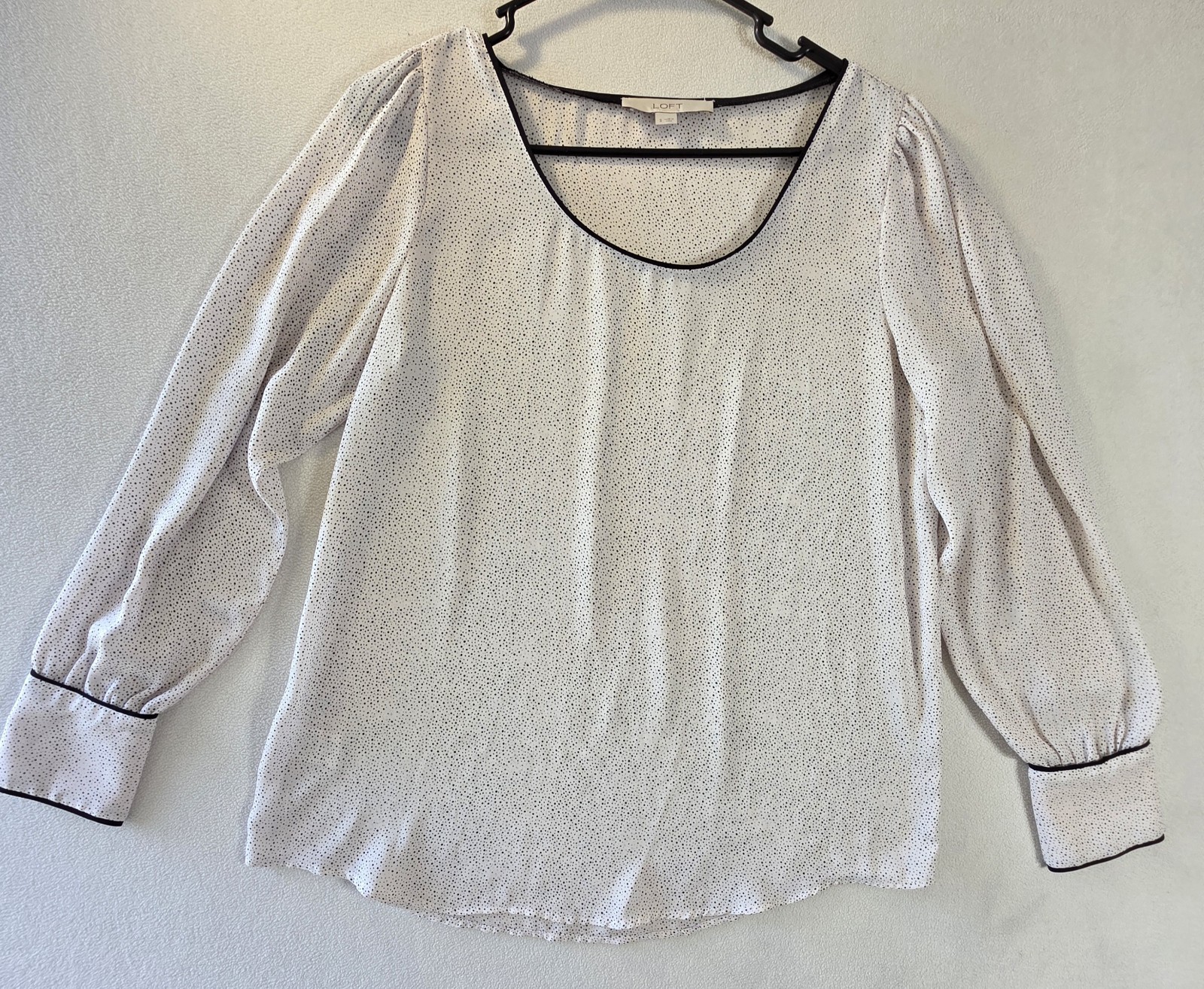 LOFT Women\'s Small White Black Polka Dot Long Sleeve Blouse Career Casual Top