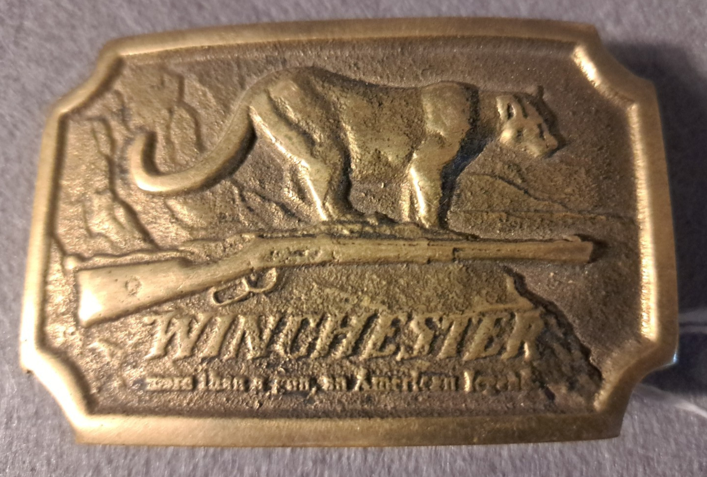 Vintage 1976 Winchester American Legend Riffle Mountain Lion Cougar Belt Buckle Vintage 1976 Winchester American Legend Riffle Mountain Lion Cougar Belt Buckle