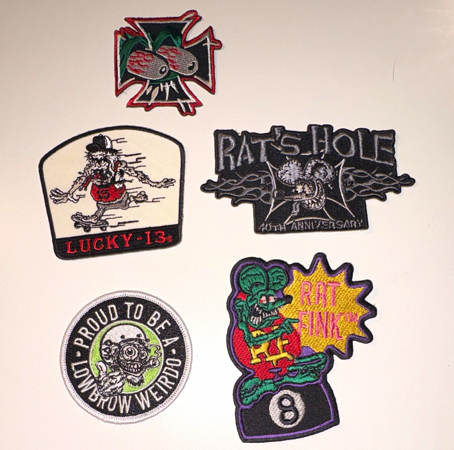 Vintage Ed Roth Rat Fink Patches Lot - 5 Pc Lucky 13 Rats Hole Lowbrow Biker