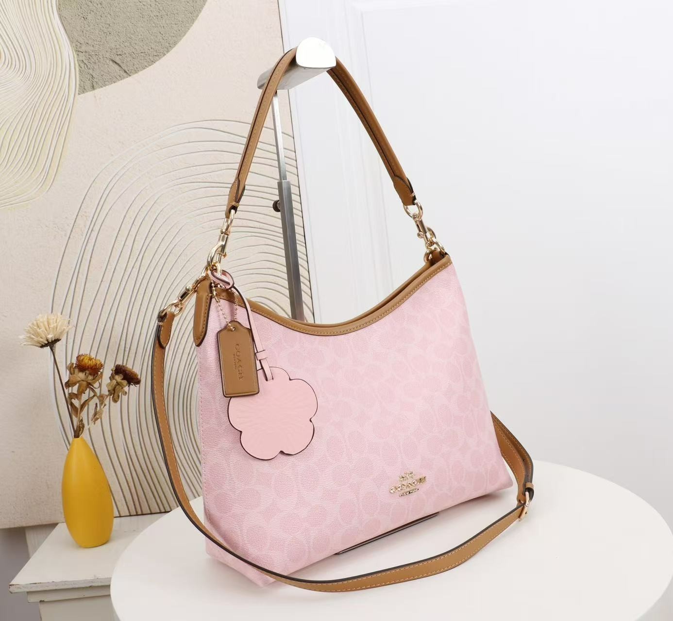 COACH CEL12 Laurel Shoulder Bag in Signature Canvas Charms Powder Pink COACH CEL12 Laurel Shoulder Bag in Signature Canvas Charms Powder Pink
