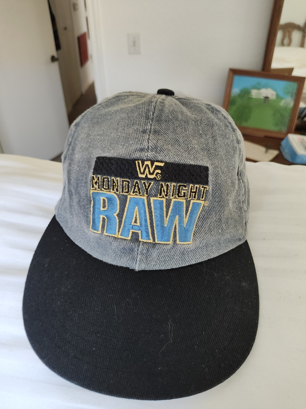 Vintage Uncommon 1990's WWF Monday Night Raw Snapback Hat Blue Black NEVER WORN