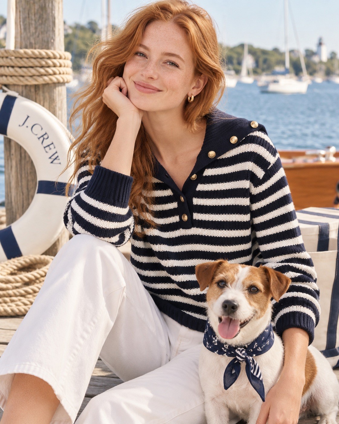 J.Crew XL Black White Preppy Nautical Sailor Sweater Gold Crest Buttons Cotton