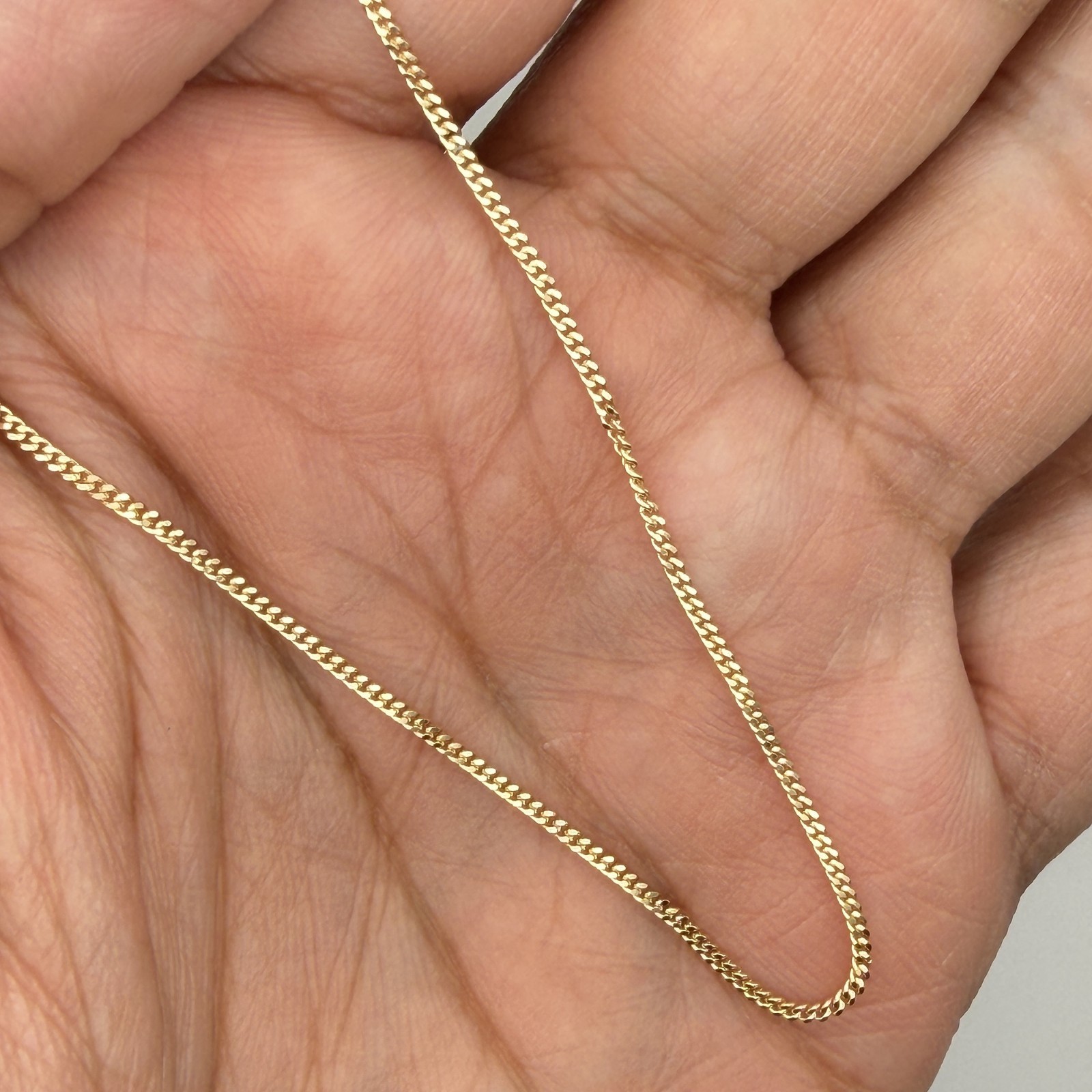 Solid 14k Yellow Gold Curb Link Chain Thin Dainty Necklace 1.2 mm 9 to 22 Inches
