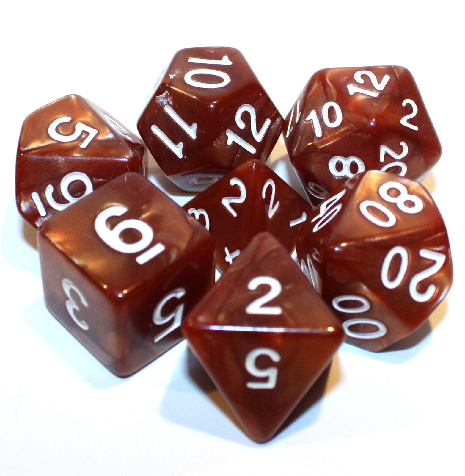 7 Piece Brown Marble Polyhedral Dice Set w/ Brown Bag – Copper Blaze