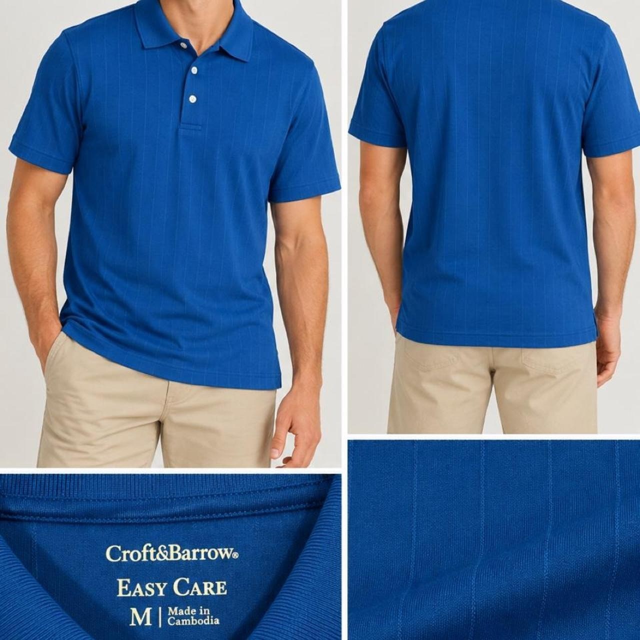 Croft & Barrow Mens Easy Care Blue Striped Short Sleeve Polo Shirt Size M