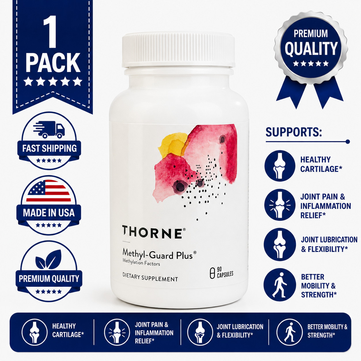 Thorne Methyl-Guard Plus 90 Capsules Methylation Support B12 Folate B6 USA