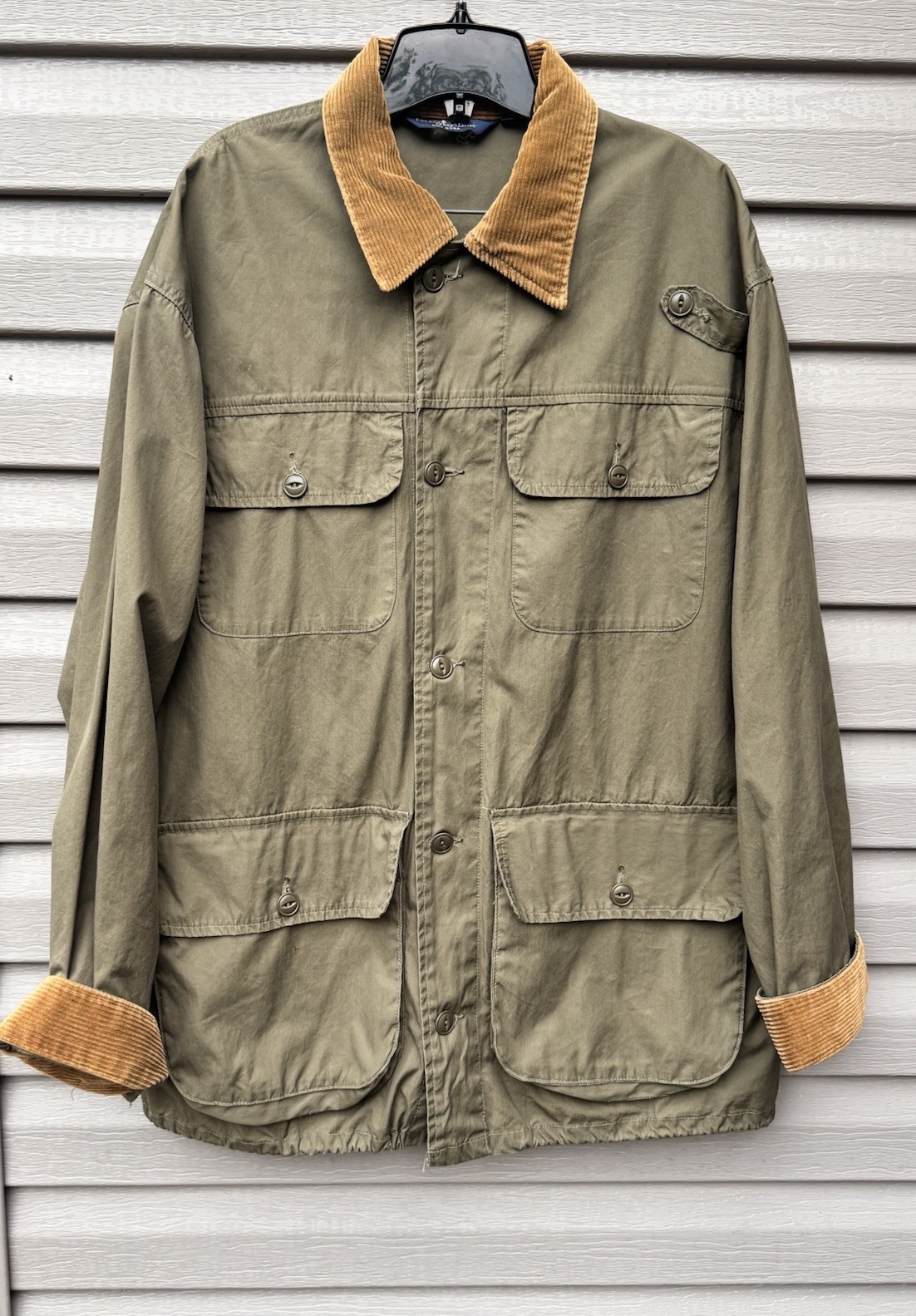 VINTAGE Polo Ralph Lauren Mens Green Corduroy Collar Field Barn Jacket Large