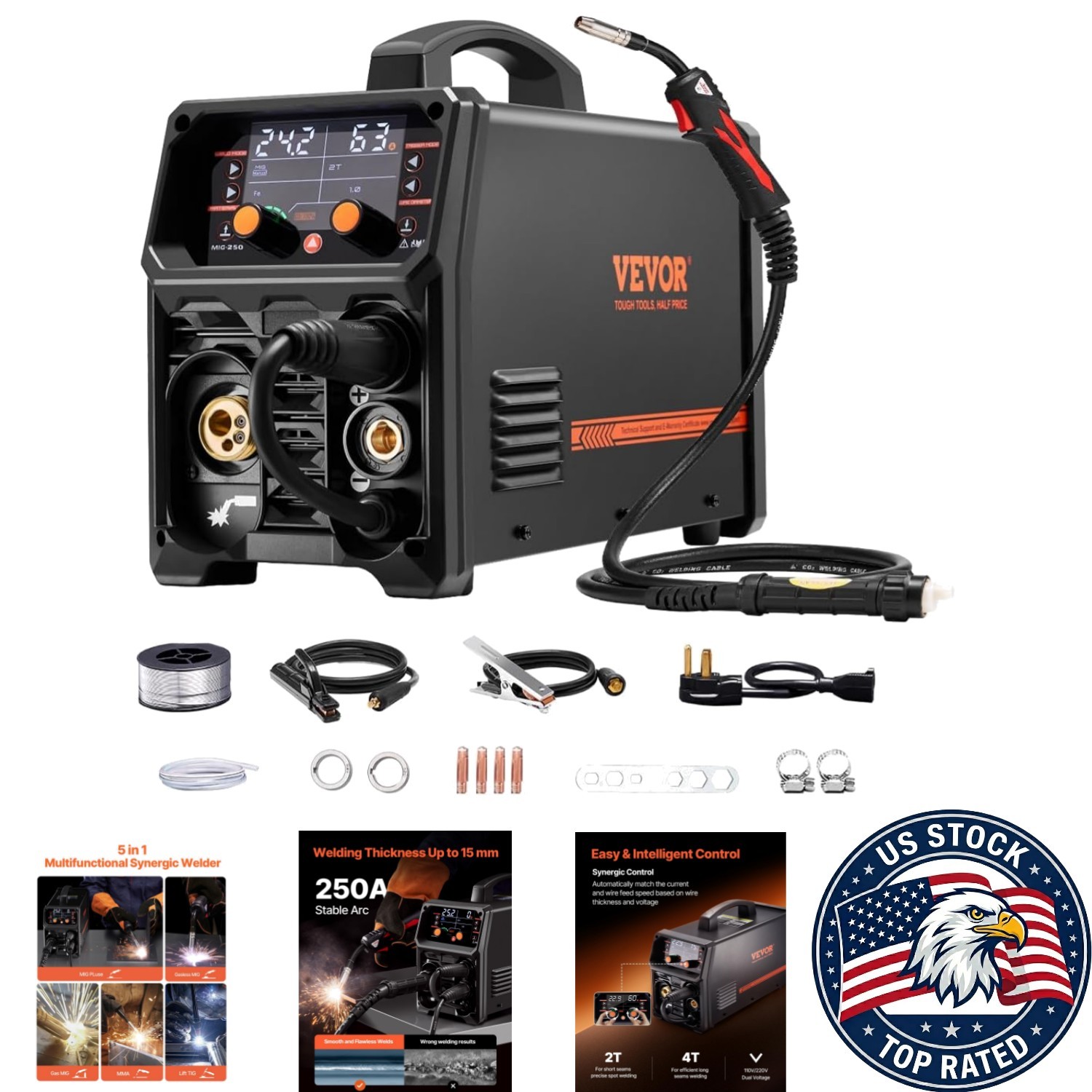 Lightweight 250A MIG Welder - Dual Voltage & Intelligent Control for Easy Use