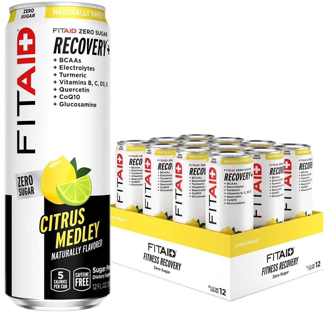 FITAID Zero Sugar Recovery Drink Pack of 12 Flavored Citrus 12 oz Cans