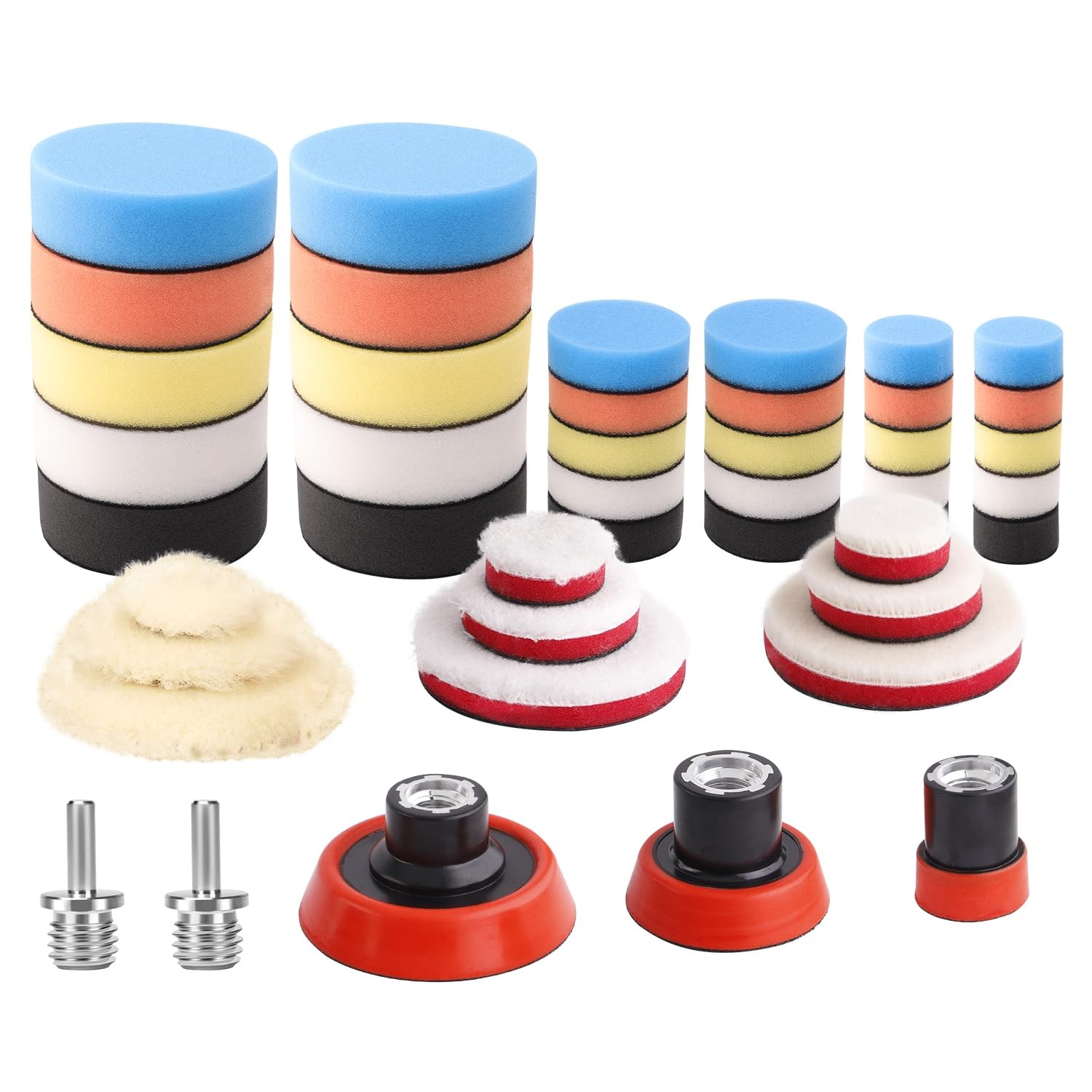Car Foam Drill Polishing Pad Kit, 44Pcs 1inch 2inch 1inch, 2inch, 3inch 