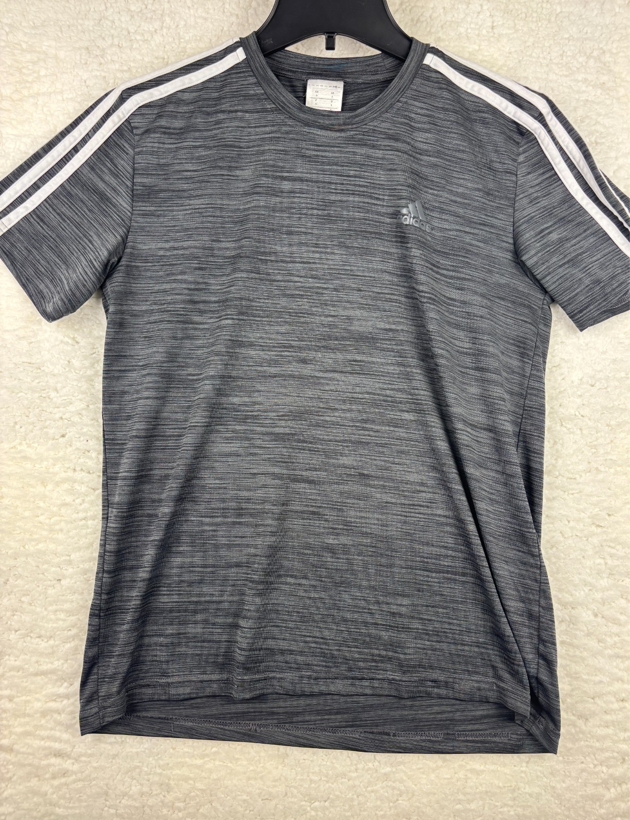 Adidas Techfit Three Stripe T-Shirt Mens Small Gray Training Running Tennis-READ