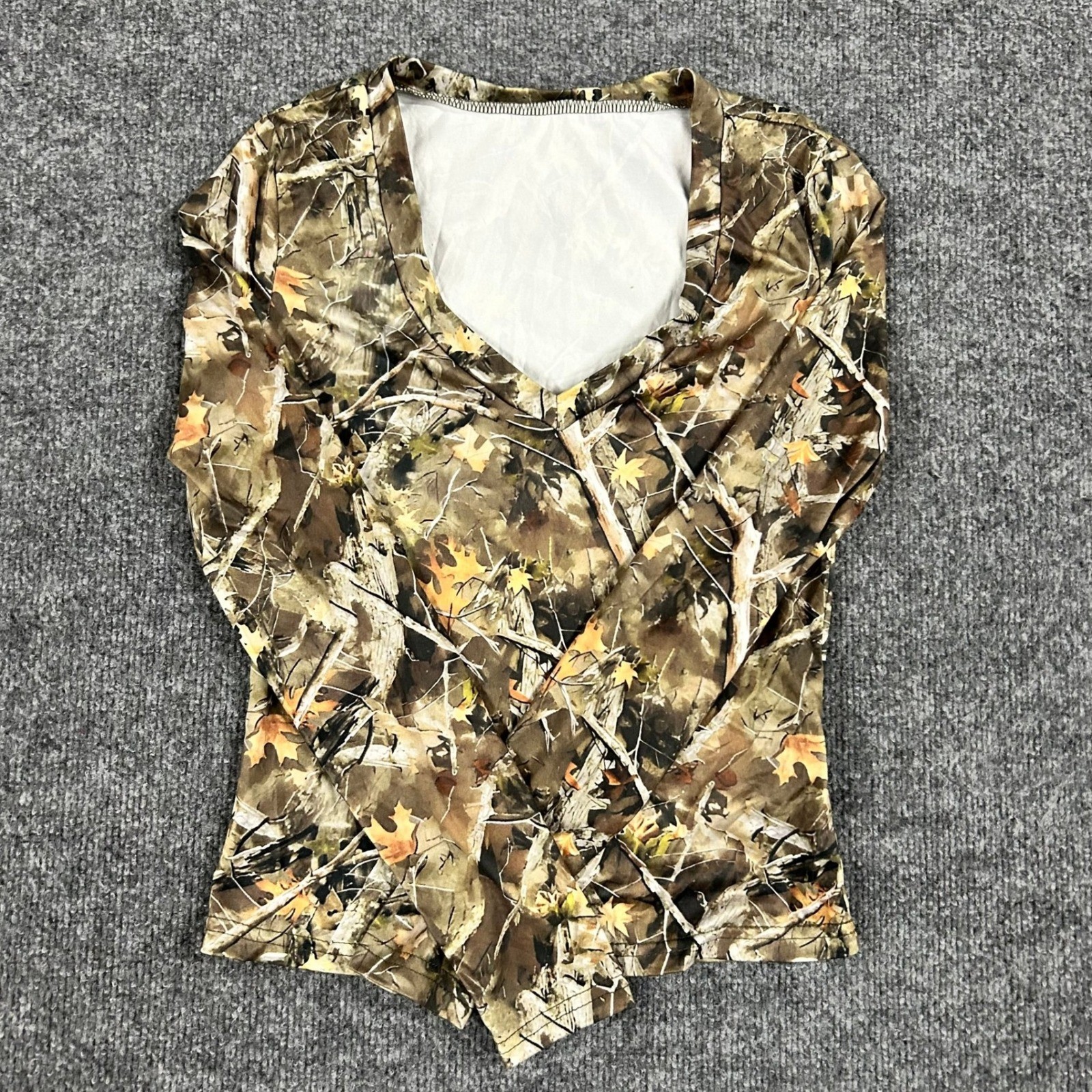 SHEIN Top Womens Size XS Brown Camo V-Neck Long Sleeve Slim Fit Casual Shirt