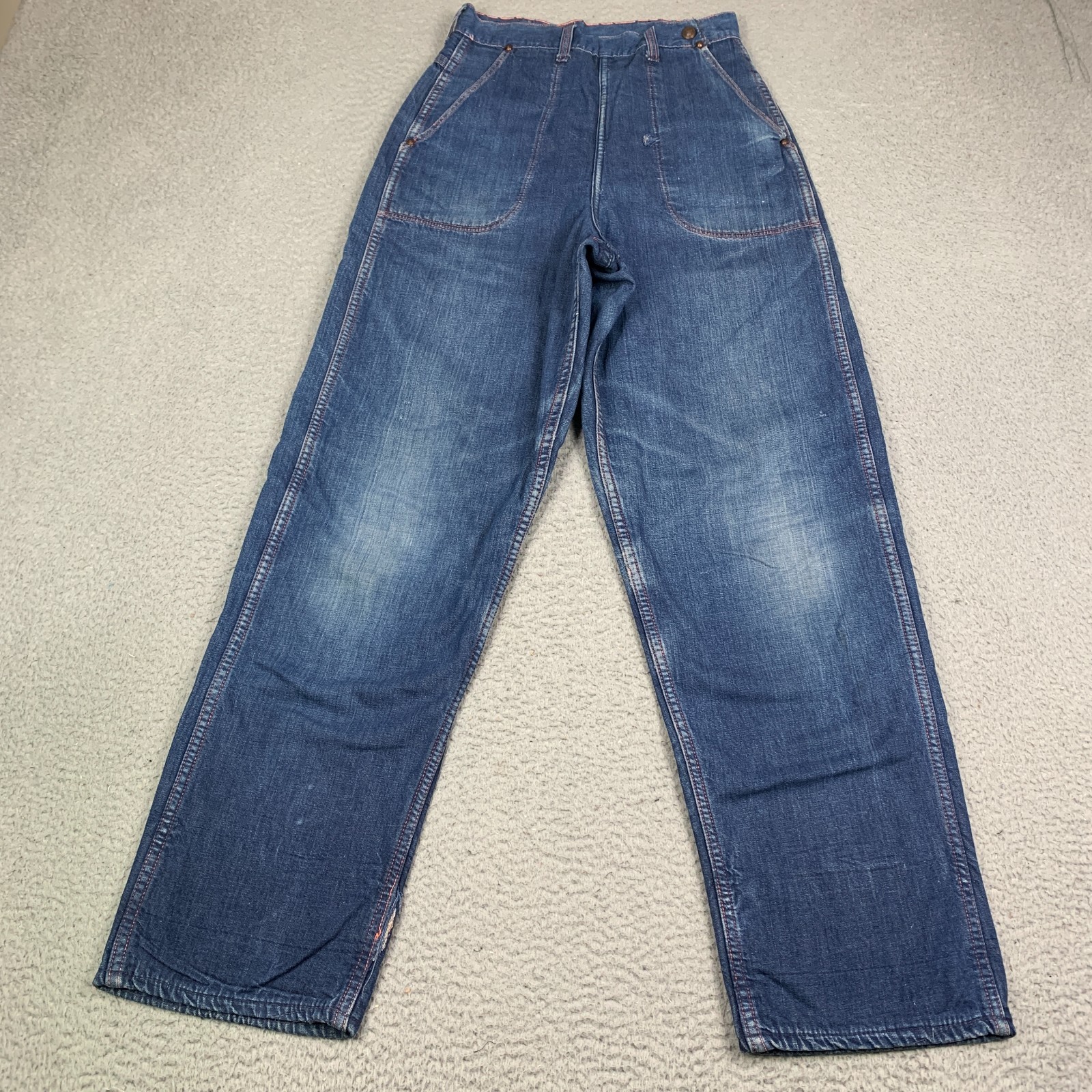 Vintage 50s Blue Bell Women’s Jeans Side Zip Size 26x29 Flannel Lined Farm
