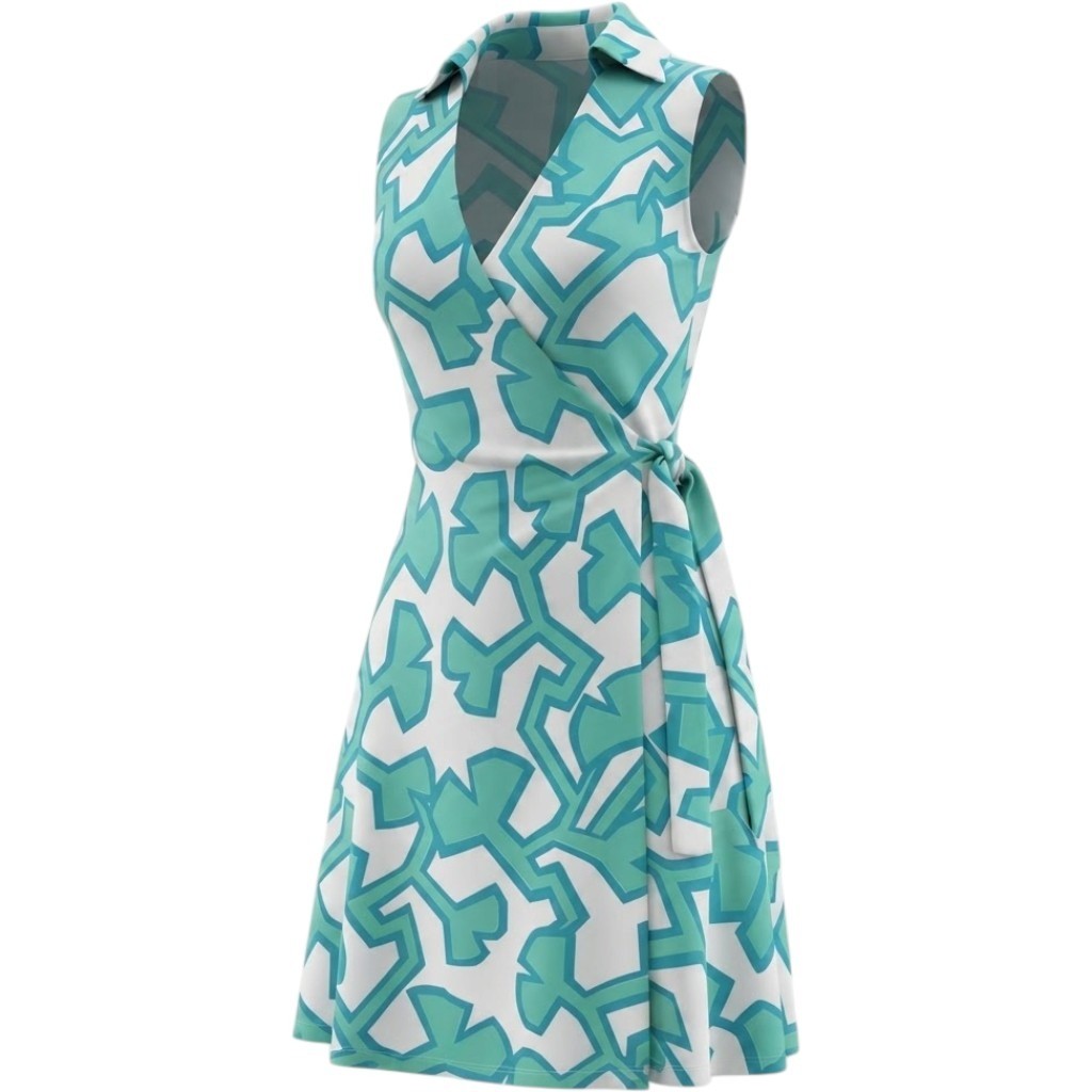 Diane von Furstenberg Silk Jersey Wrap Dress Green Blue Geometric Sleeveless 6