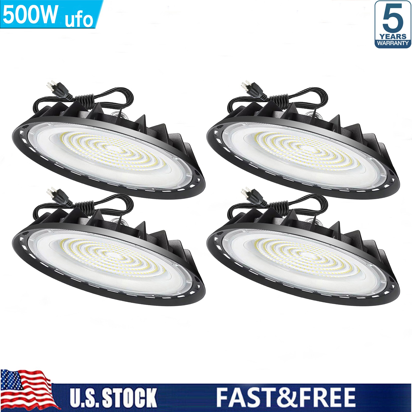 4Pack 500W UFO Led High Bay Light Industrial Commercial Warehouse Led Shop Light 4Pack 500W UFO Led High Bay Light Industrial Commercial Warehouse Led Shop Light