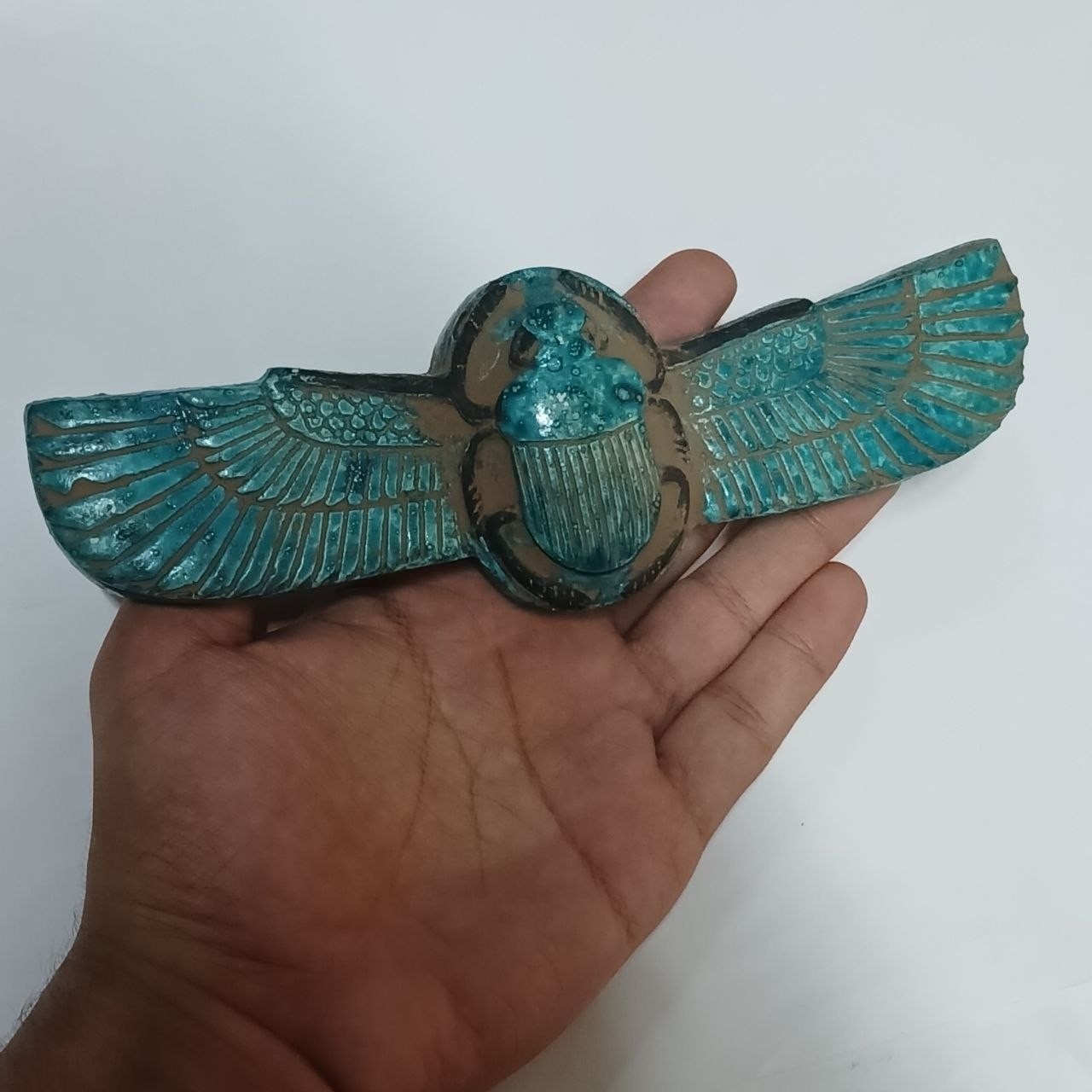 Egyptian Winged Blue Scarab, Handmade Vintage Pharaoh Decor & Collectible. Egyptian Winged Blue Scarab, Handmade Vintage Pharaoh Decor & Collectible.