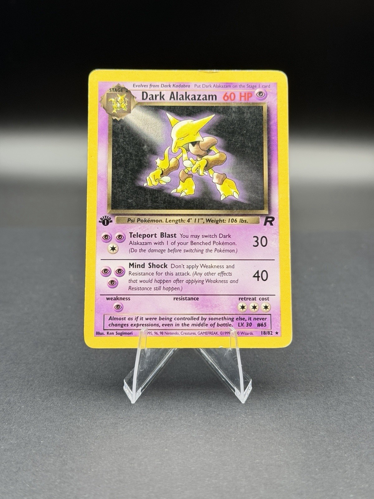 Dark Alakazam 18/82 Rare Team Rocket Pokemon 1st Edition Moderately Played Dark Alakazam 18/82 Rare Team Rocket Pokemon 1st Edition Moderately Played