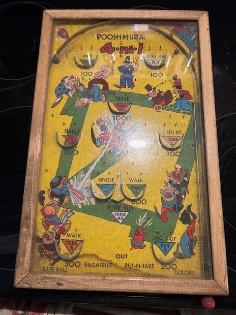 POOSH-M-UP’S RODEO Bagatelle Vtg 4 in 1 Tabletop Pinball Game Cool Graphics POOSH-M-UP’S RODEO Bagatelle Vtg 4 in 1 Tabletop Pinball Game Cool Graphics