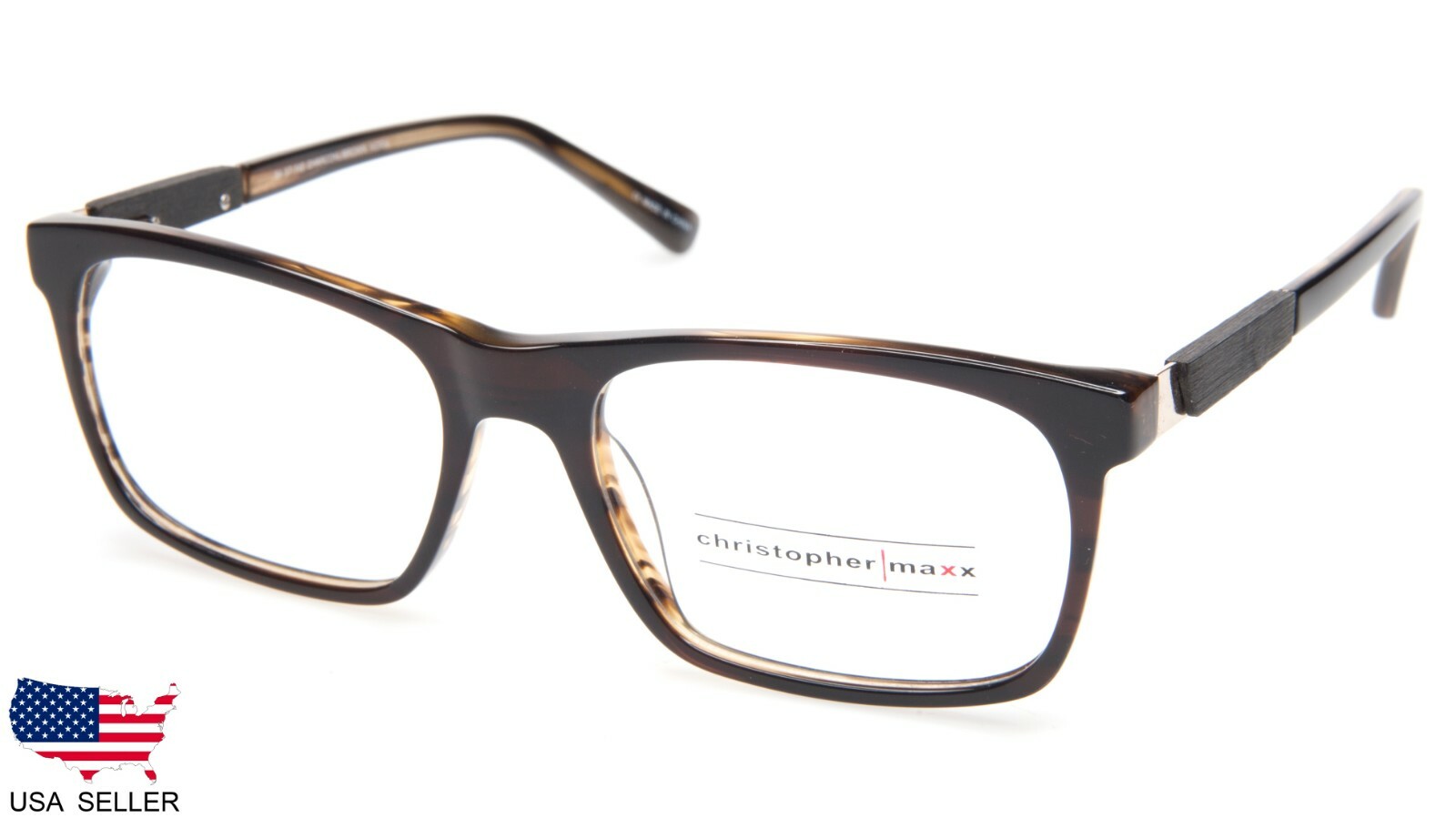 NEW Christopher Maxx FISHHOOK CHARCOAL /BROWN HORN EYEGLASSES 54-17-140 B37mm