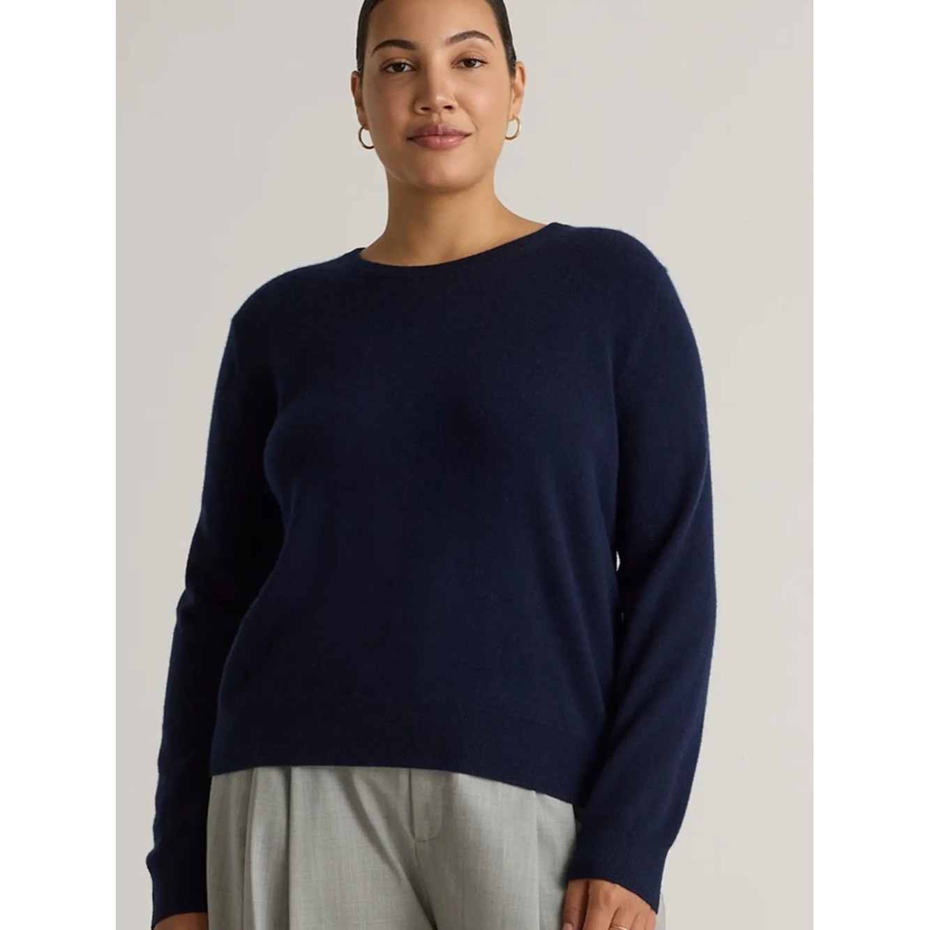 Quince Fisherman Crewneck Sweater Womens M Navy Excellent Mongolian Cashmere