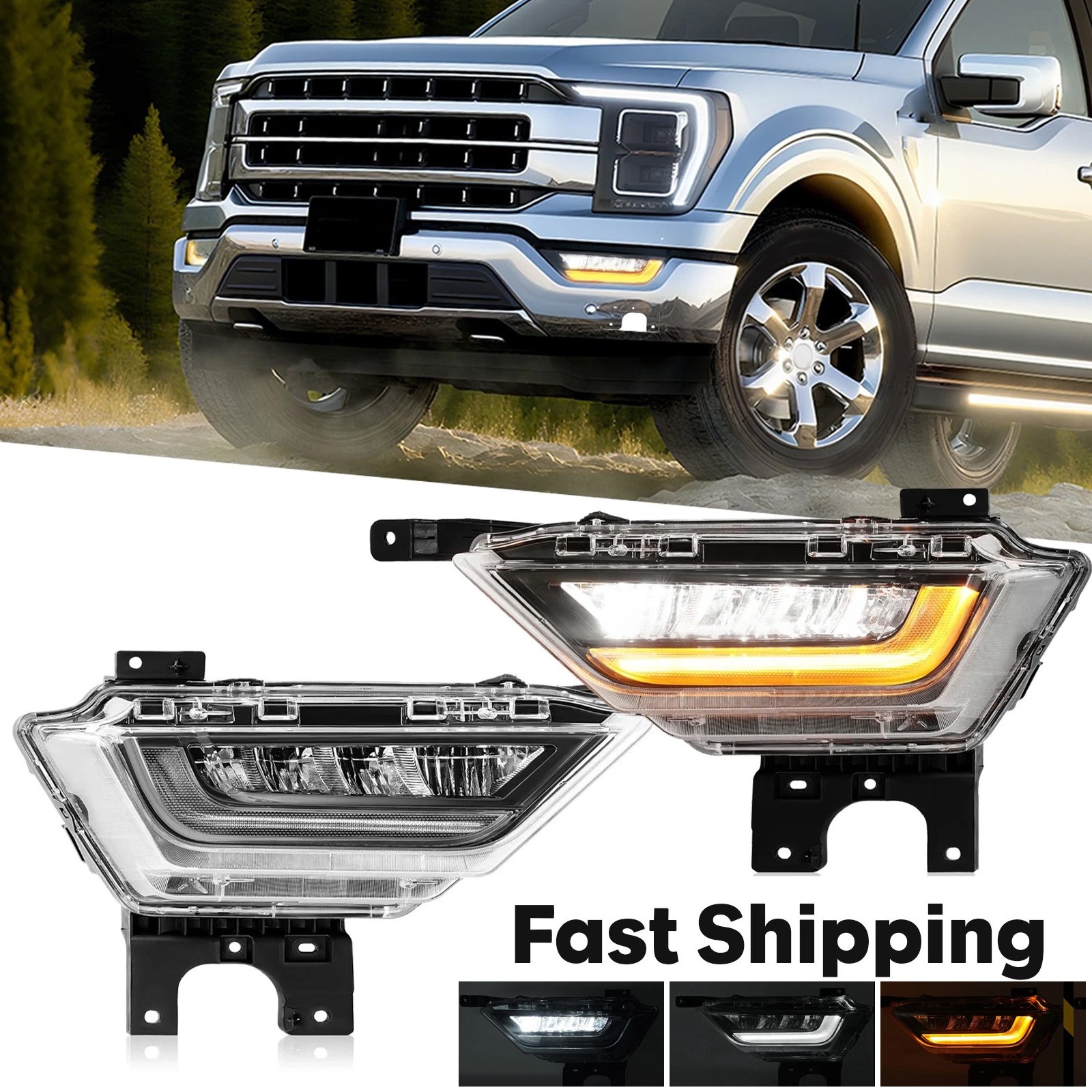 For Ford F150 F-150 XL 2021-2023 22 LED DRL Fog Lights W/SwitchBack Turn Signal