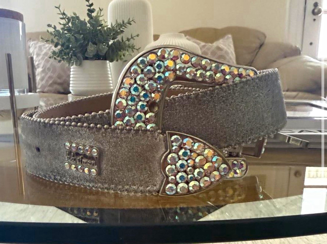 b.b.simon Women’s Silver Rhinestone Bling Belt Adjustable Buckle Size L