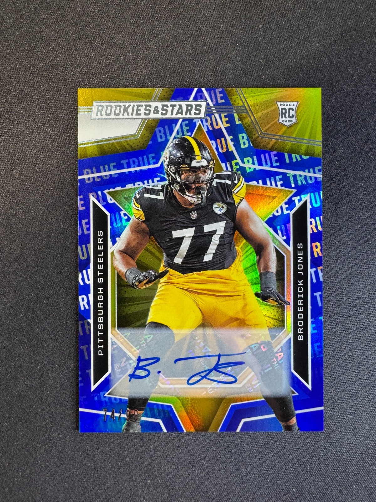 2023 Rookies & Stars Broderick Jones RC Auto True Blue #108 Steelers #d 74/99